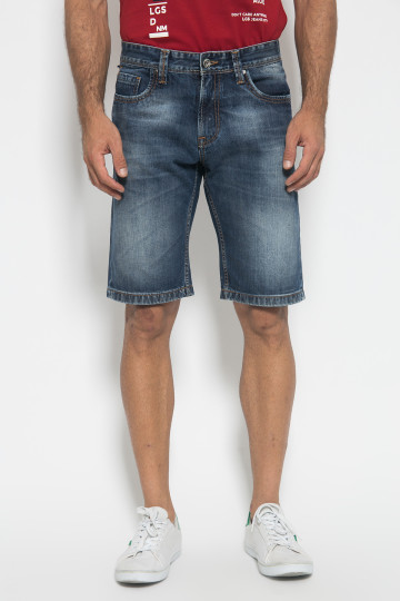 Slim Fit Celana  Jeans  Bermuda Washed Biru 